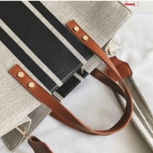 Shannon Stripe Canvas Tote Bag with Strap Black - Picture 6 of 8